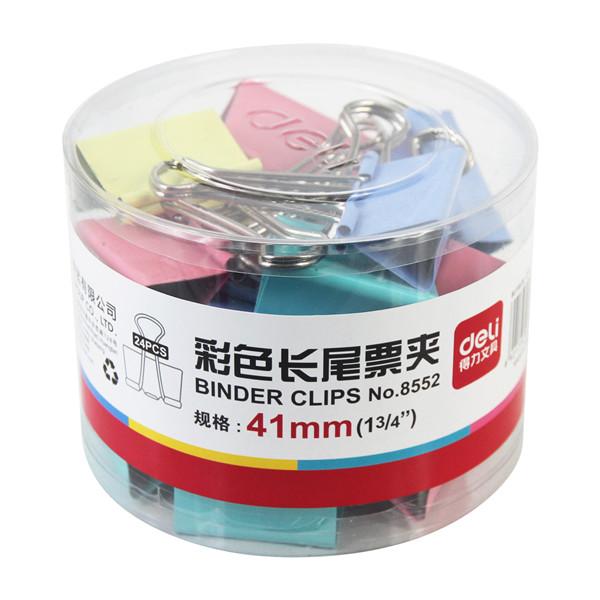 得力 8552 筒装彩色长尾票夹 41MM 彩色