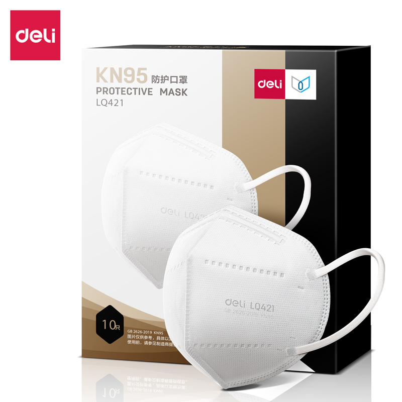 得力LQ421KN95口罩(100盒/箱）(白10只装)(盒)